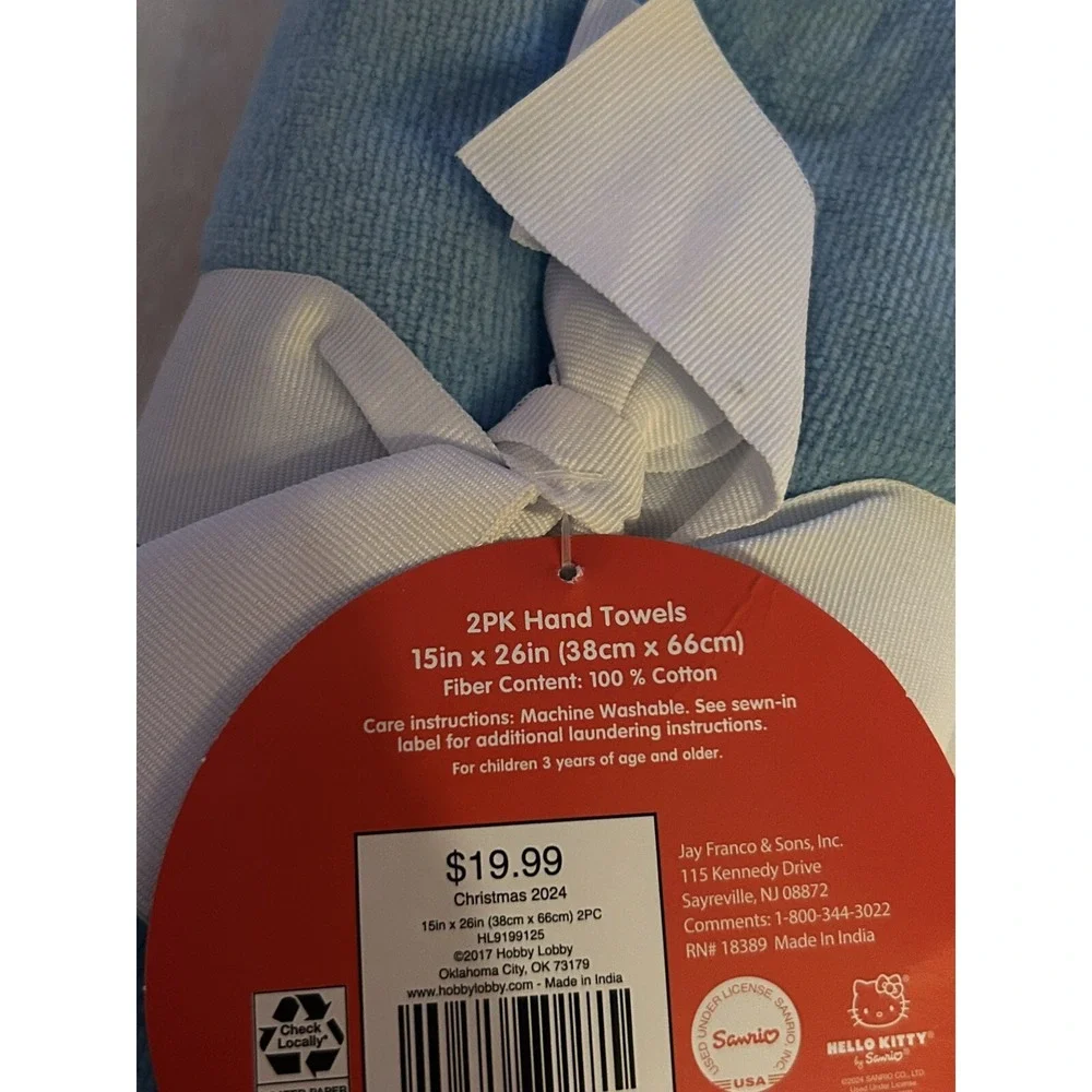 Hello Kitty Hand Towels Snowmen Set Of 2 Sanrio NEW